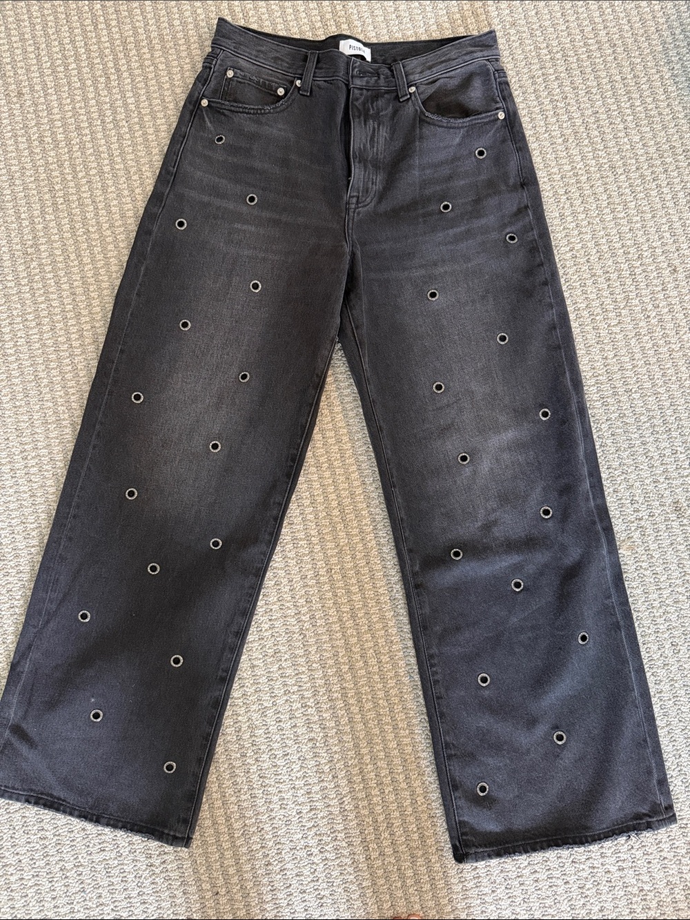 pistola Black Relaxed Wide-Leg Jeans with Silver Grommets